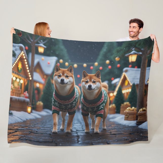 Couverture Polaire Shiba Inu Dogs Christmas Snow Holiday (En situation)