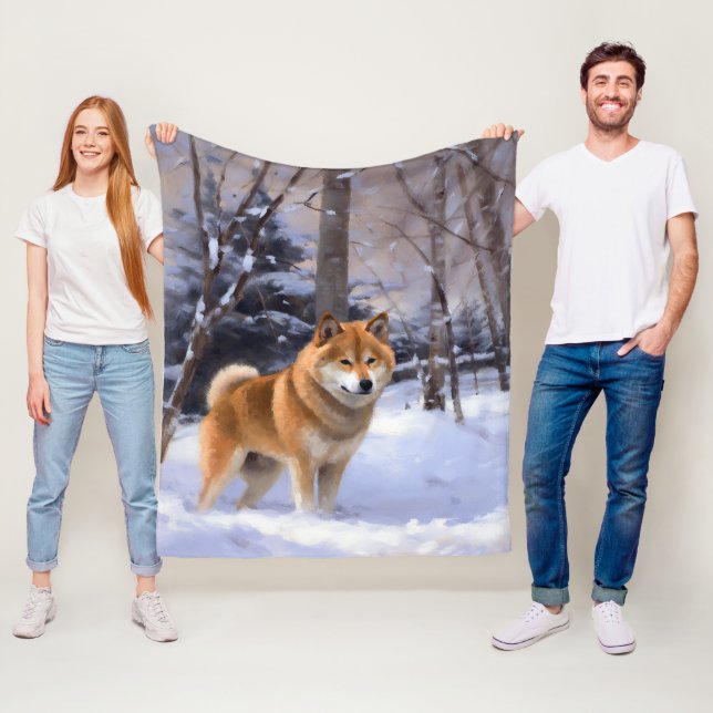 Couverture Polaire Shiba Inu Laissez Neige Noël (En situation)