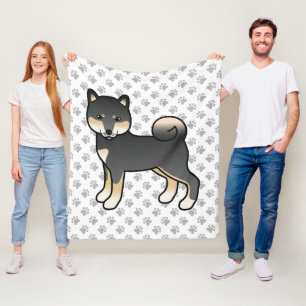 Couverture Polaire Shiba Inu noir et feu, chien de dessin animé et pa