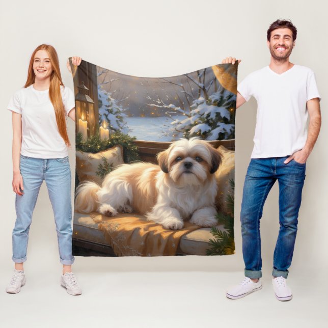 Couverture Polaire Shih Tzu avec les lumières de Noël (En situation)