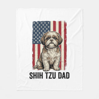 Couverture Polaire Shih Tzu Dad Patriotic Vintage Dog Shirt Design_1