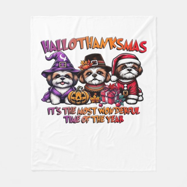 Couverture Polaire Shih Tzu Halloween Thanksgiving Noël Classique (Devant)