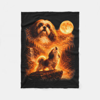 Couverture Polaire Shih Tzu Howling to The Moon Funny Vintage 90s Dog