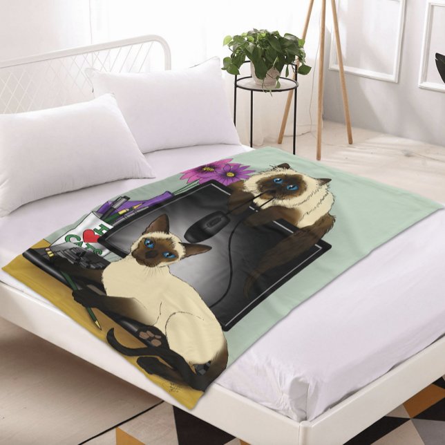 Couverture Polaire Siamese Computer Cats mal (Créateur téléchargé)