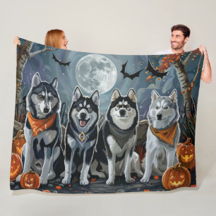 Couverture Polaire Siberian Husky Halloween Épouvantable