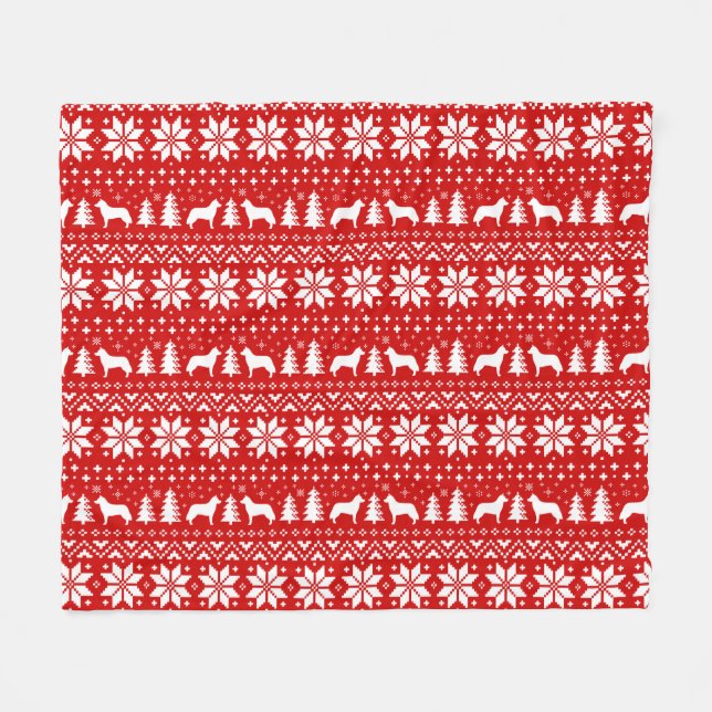 Couverture Polaire Sibérie Husky Chien Silhouettes Motif de Noël (Devant (Horizontal))