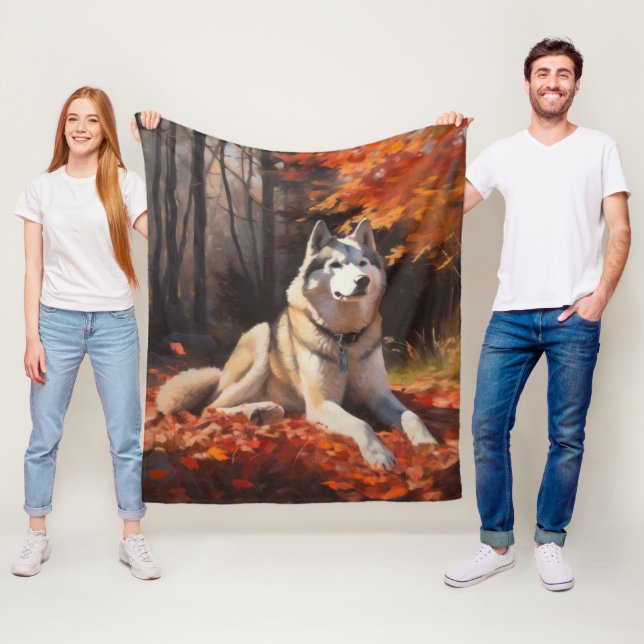 Couverture Polaire Sibérie Husky en automne Feuilles automne Inspire  (En situation)