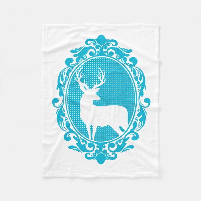 Couverture Polaire Silhouette de cerf blanc et cadre d'ornement (Devant)