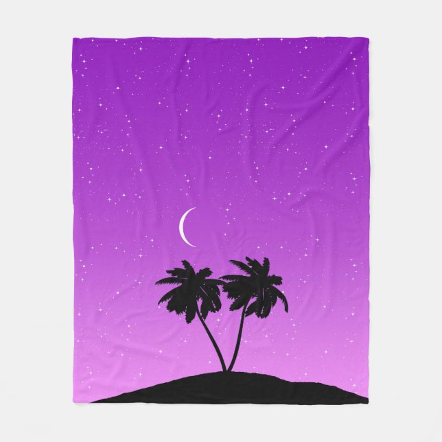 Couverture Polaire Silhouette de palmier contre violet crépusculaire (Devant)