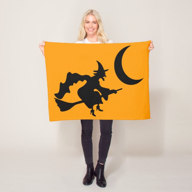 Couverture Polaire Silhouette Halloween Sorcière Volante (En situation)