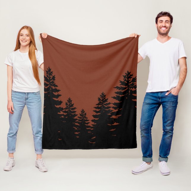 Couverture Polaire Silhouette minimaliste de pin noir brun (En situation)