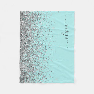 Couverture Polaire Silver Aqua Turquoise Blue Girl Parties scintillan