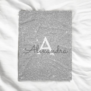 Couverture Polaire Silver Sparkle Glitter Monogram Name & Initial
