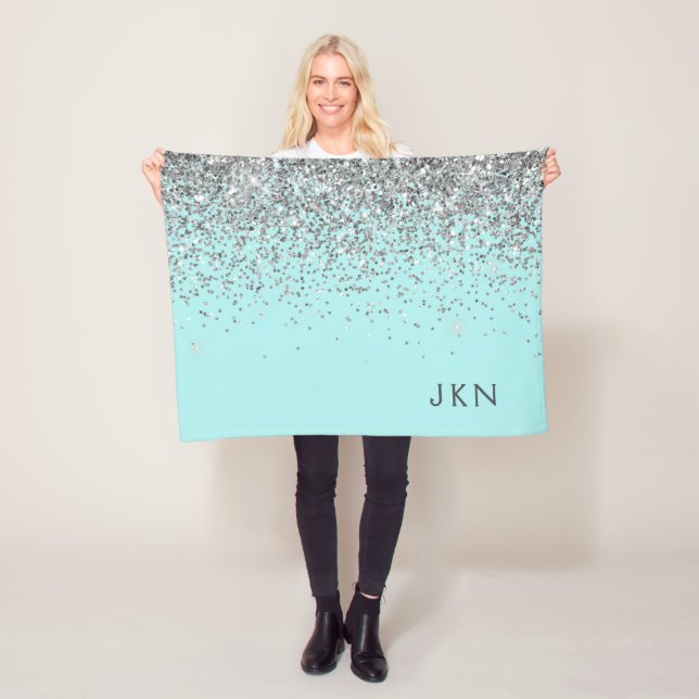 Couverture Polaire Silver Turquoise Aqua Blue Girl Parties scintillan (En situation)