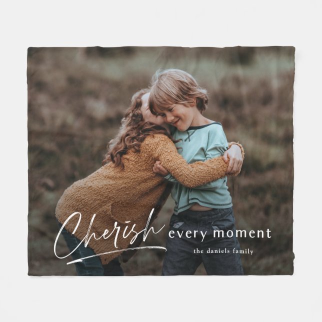 Couverture Polaire Simple Script Cherish Chaque Moment Photo (Devant (Horizontal))