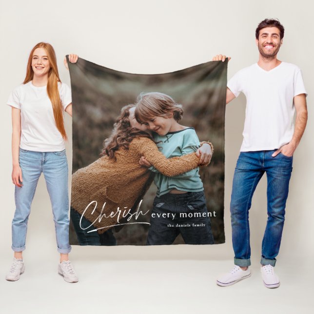Couverture Polaire Simple Script Cherish Chaque Moment Photo (En situation)