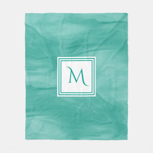 Couverture Polaire Simple Turquoise Vert Marbre subtil Monogramme mod (Devant)