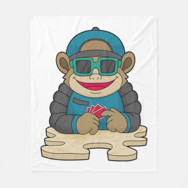 Couverture Polaire Singe au Poker avec cartes de Poker et lunettes de (Devant)