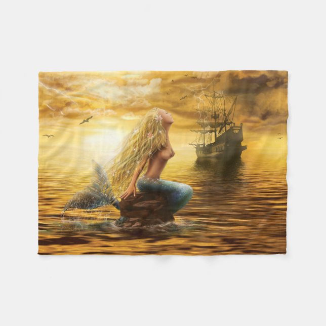 Couverture Polaire Sirène marine d'imaginaire de princesse au coucher (Devant (Horizontal))