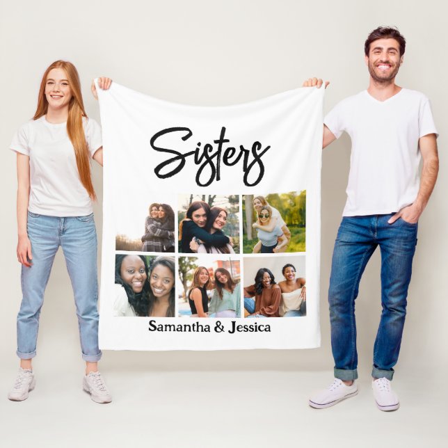 Couverture Polaire Sisters personnalisés Script 6 Collage photo (En situation)