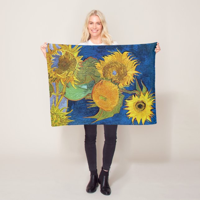 Couverture Polaire Six tournesols, Van Gogh (En situation)