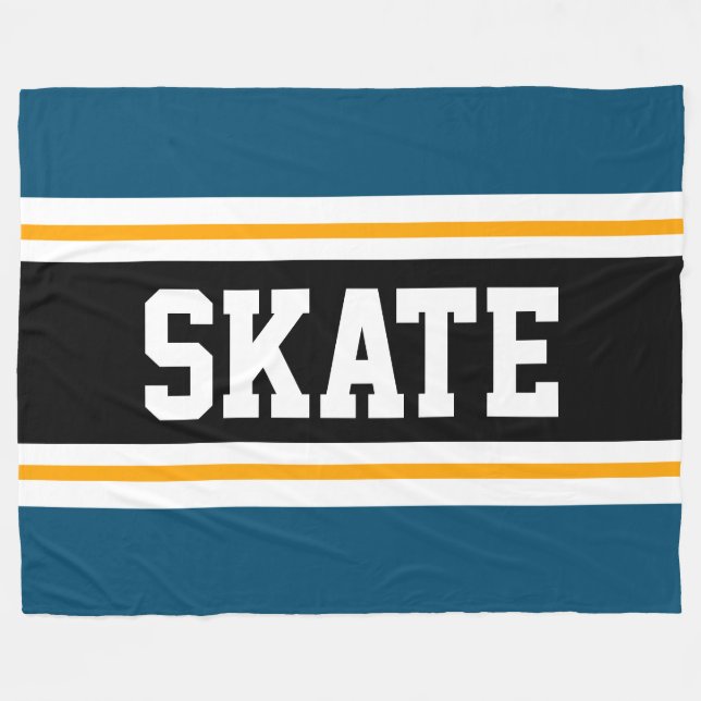 Couverture Polaire SKATE Large TURQUOISE Bleu Jaune Noir Rayures de c (Devant (Horizontal))