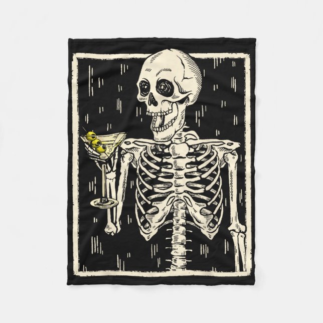 Couverture Polaire Skeleton Boire Martini Tail Retro Halloween Cos (Devant)