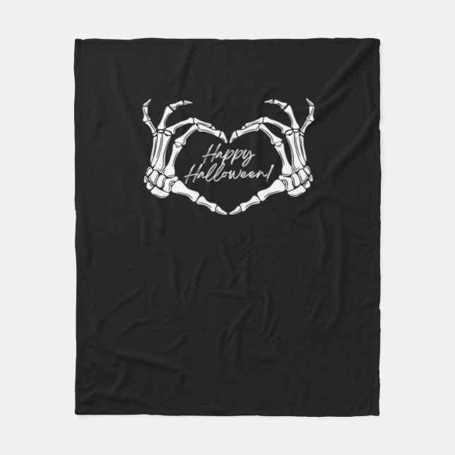 Couverture Polaire Skeleton Heart Hands, Happy Halloween Skeleton, Ha (Devant)