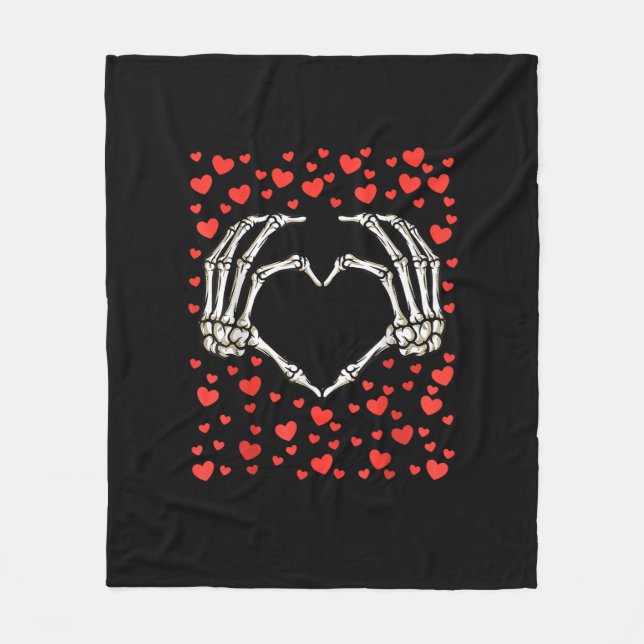 Couverture Polaire Skeleton Main Rouge Coeur Anniversaire Saint-Valen (Devant)