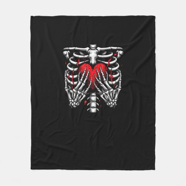 Couverture Polaire Skeleton Mains tenant Coeur Halloween Costume amus (Devant)