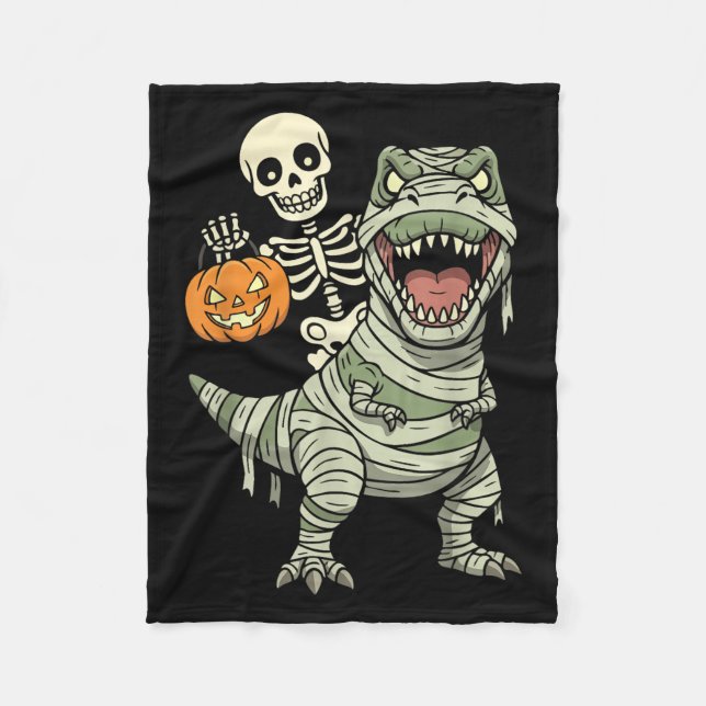 Couverture Polaire Skeleton Riding Mummy Dinosaur T Rex Halloween Fun (Devant)