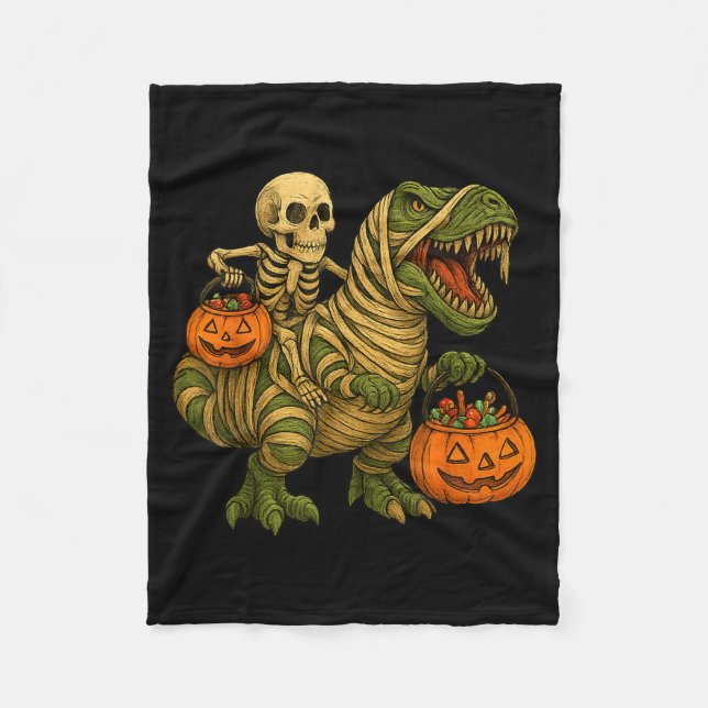 Couverture Polaire Skeleton Riding Mummy Dinosaur T Rex Halloween Fun (Devant)