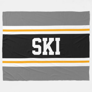 Couverture Polaire SKI Large Sporty Gris Noir Jaune Stripes De Course