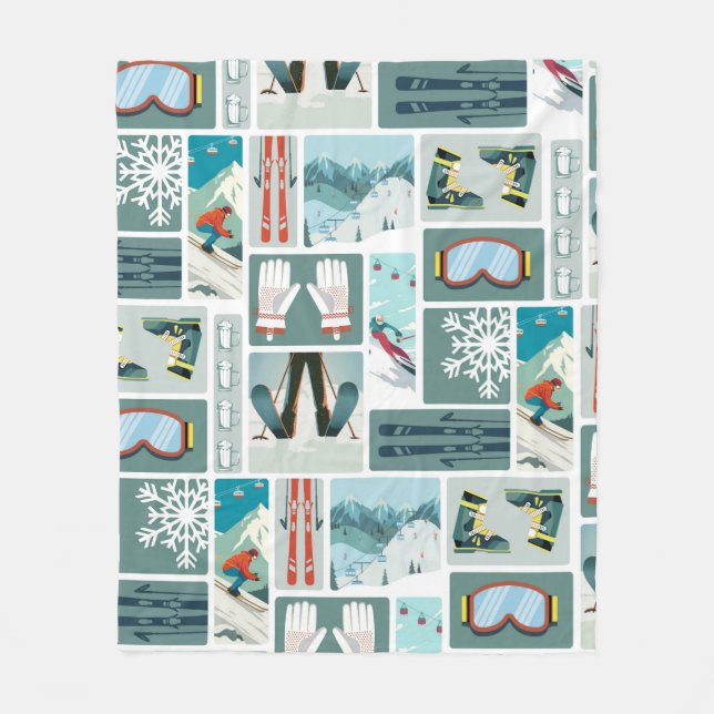 Couverture Polaire skieur clipart ski skieur mignon neige sports d'hi (Devant)