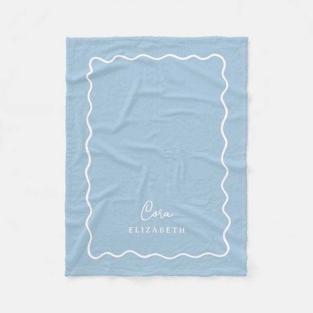 Couverture Polaire Sky Blue Wavy Border Monogrammed (Devant)