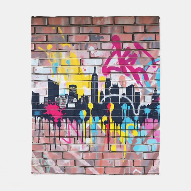Couverture Polaire Skyline urbain peint en Spray (Devant)