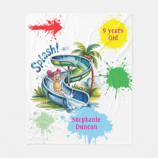 Couverture Polaire Slide d'eau Splash Girl Anniversaire cadeau de fêt (Devant)