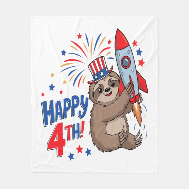 Couverture Polaire Sloth Happy 4th Rocket Fireworks USA (Devant)