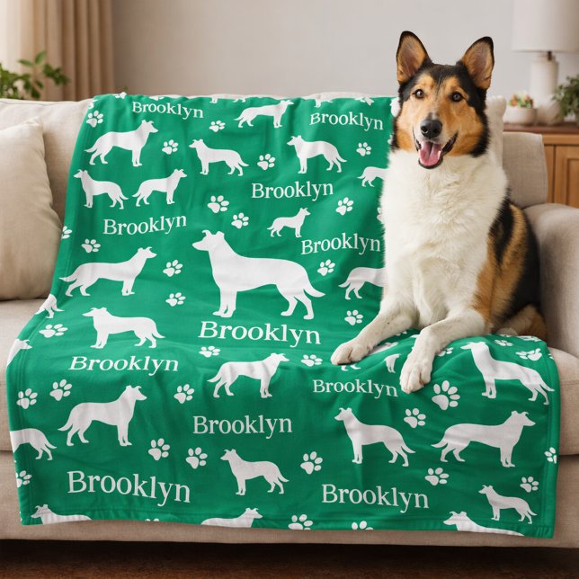 Couverture Polaire Smooth Collie Personalized Dog Blanket (Collie - smooth hair personalized blanket with collie name and favorite color. Green shown here.)