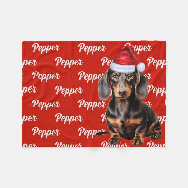 Couverture Polaire Smooth Dachshund Santa Dog Custom Name Christmas (Devant (Horizontal))