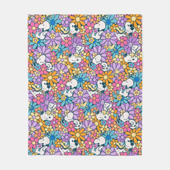 Couverture Polaire Snoopy & Motif de fleurs de bois (Devant)