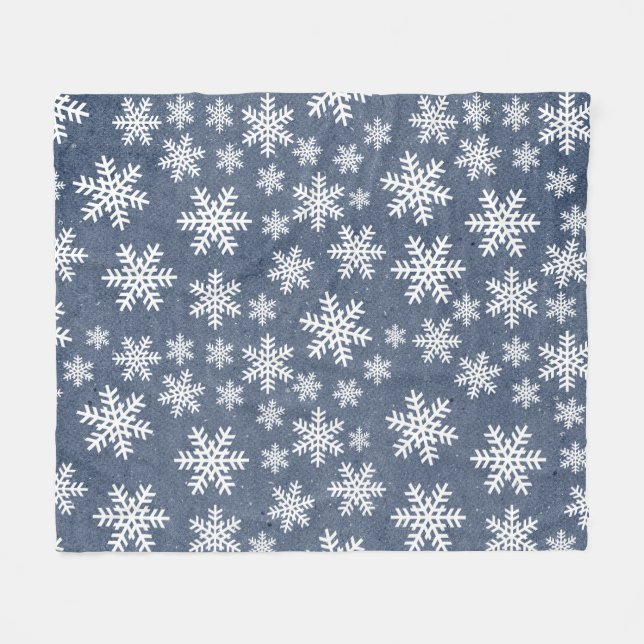 Couverture Polaire Snowflake Blue Holiday Winter Snow Motif (Devant (Horizontal))