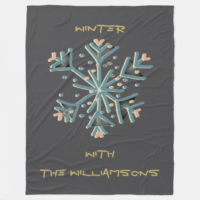 Couverture Polaire Snowflake script gris or turquoise simple moderne  (Devant)