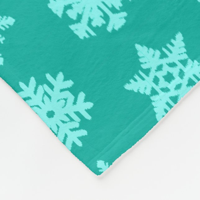 Couverture Polaire Snowflakes Ikat - Turquoise et aqua (Coin)