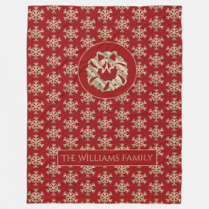 Couverture Polaire Snowflakes Motif Red et Gold Christmas Wreath