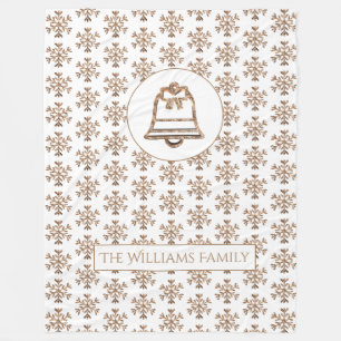 Couverture Polaire Snowflakes Motif White et Gold Christmas Bell