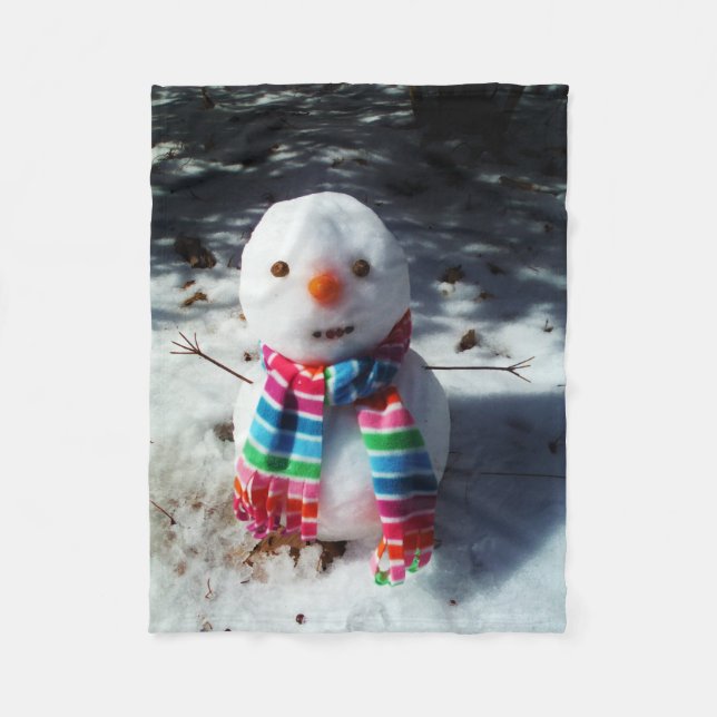 Couverture Polaire Snowman avec arc-en-ciel (Devant)