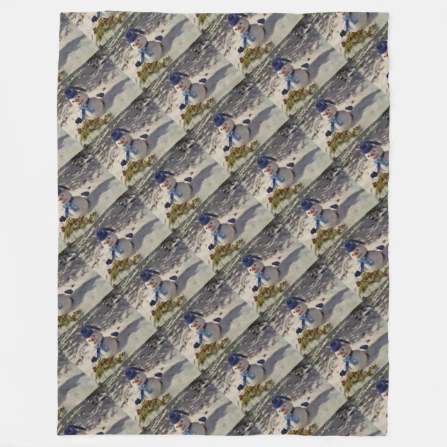 Couverture Polaire Snowman avec casquette bleu, gants et écharpe (Devant)