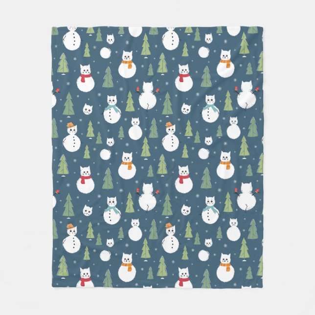Couverture Polaire Snowman Cats Motif de vacances (Devant)
