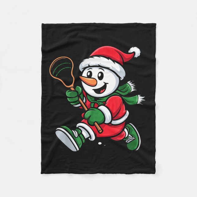Couverture Polaire Snowman Santa Hat Playing Lacrosse Christmas Playe (Devant)